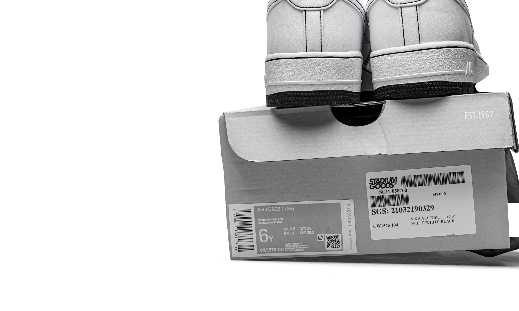 Air Force 1 Low '07 GS "Contrast Stitching - White / Black" CW1575 104