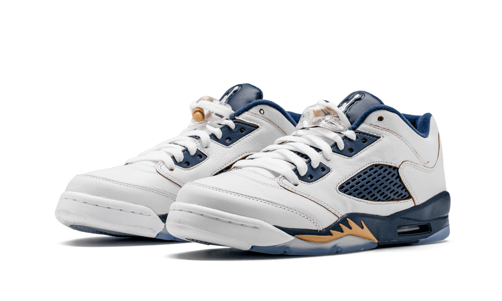 Air Jordan 5 Retro Low GS "WHITE / METALLIC GOLD / MID NAVY" 314338 135