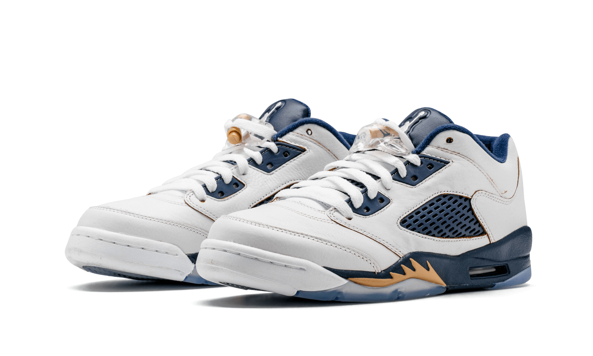 Air Jordan 5 Retro Low GS "WHITE / METALLIC GOLD / MID NAVY" 314338 135