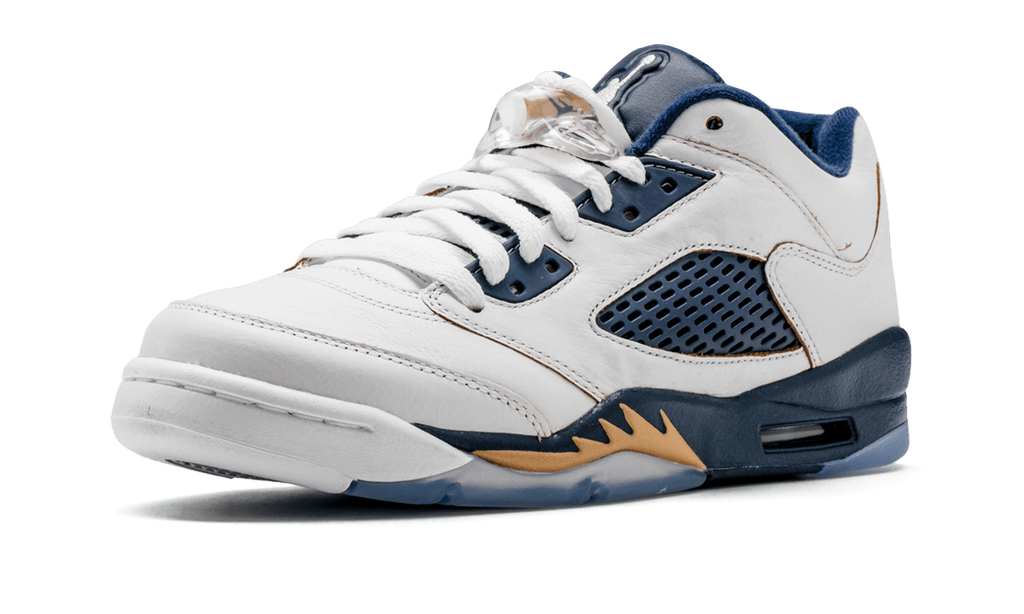 Air Jordan 5 Retro Low GS "WHITE / METALLIC GOLD / MID NAVY" 314338 135
