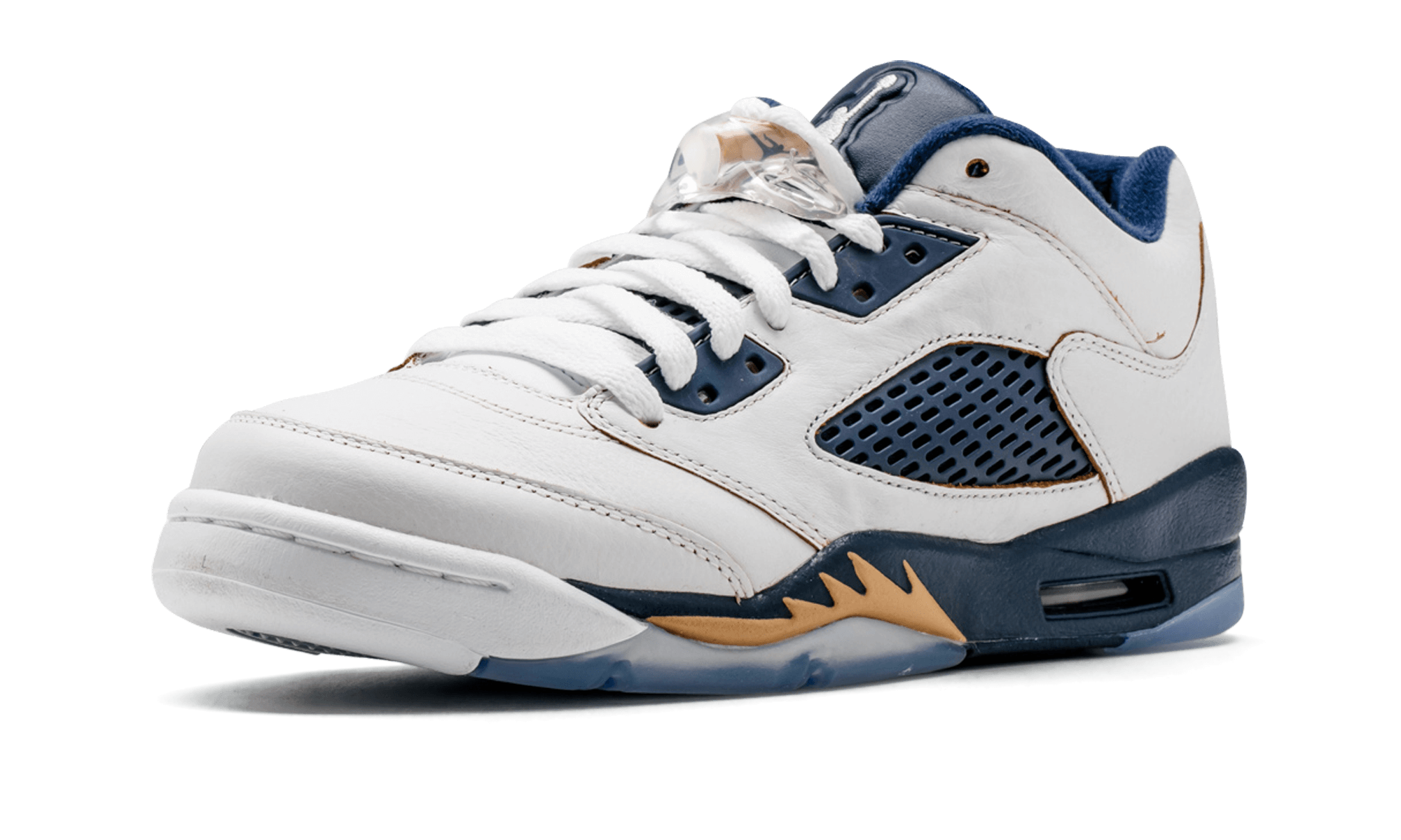 Air Jordan 5 Retro Low GS "WHITE / METALLIC GOLD / MID NAVY" 314338 135