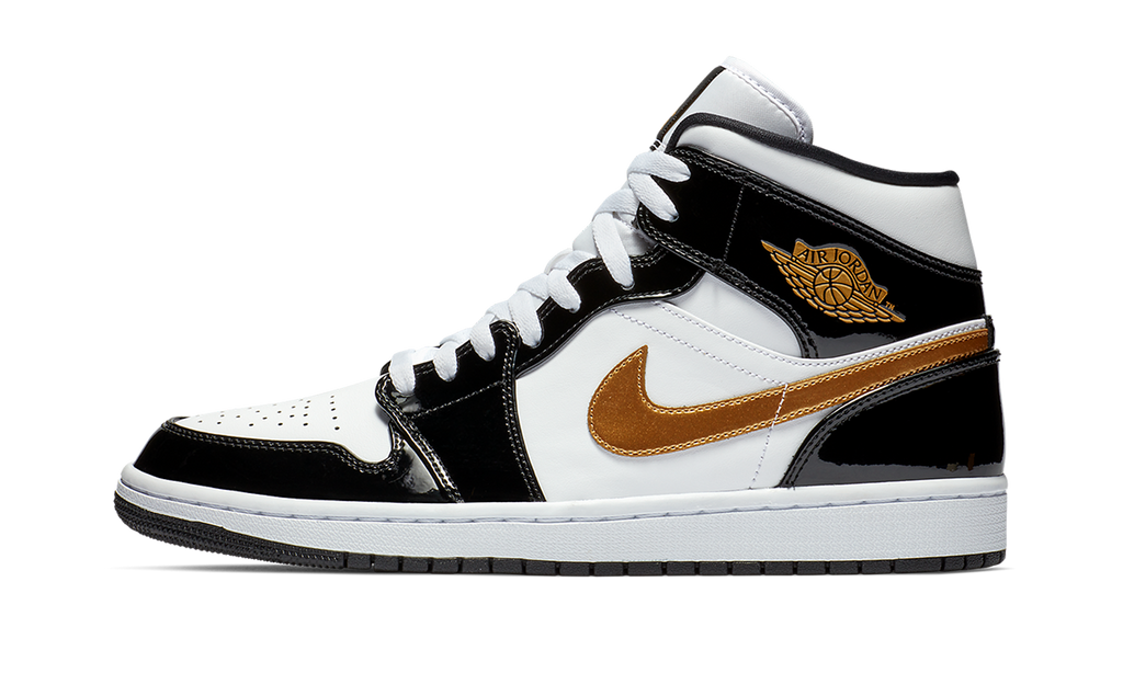 Air Jordan 1 Mid SE "Black Gold Patent Leather" 852542 007